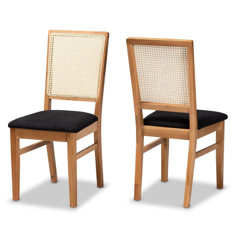 Set of 2 Idris Fabric Upholstered Rattan Dining Chairs Black/Oak Brown - Baxton Studio, 3 of 11