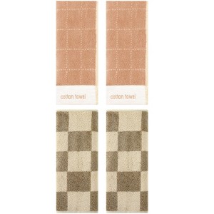 REGALWOVEN 4 Pcs Bathroom Checkered Cotton Face Decorative Hand Towel Set - 1 of 4