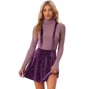 Allegra K Women's Velvet Star Printed Adjustable Strap High Waist Suspender Skirt - 1 of 4
