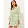 Allegra K Women's Floral Print Button Front Puff Sleeve Tie Waist Shirt Dress - 3 of 4