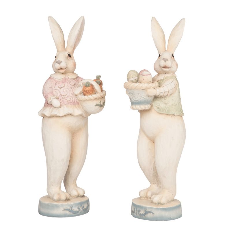 Transpac Resin 13.25" White Easter Fancy Bunny Figurines Set of 2, 1 of 2