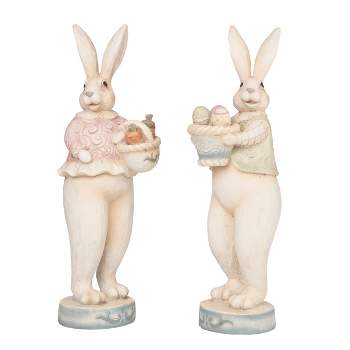Transpac Resin 13.25" White Easter Fancy Bunny Figurines Set of 2