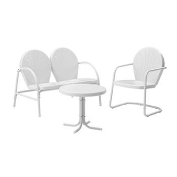 Griffith 3pc Outdoor Conversation Set with Loveseat, Arm Chair & Accent Table - White - Crosley