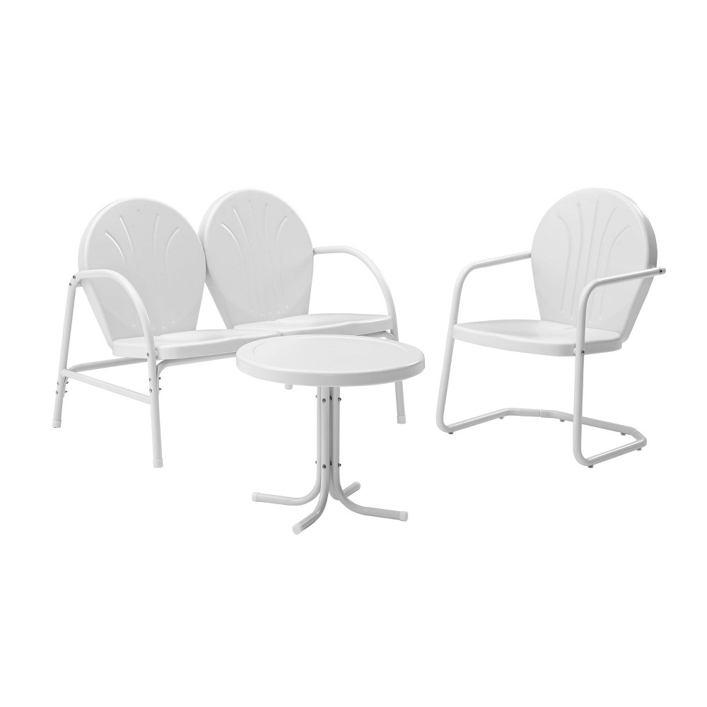 Griffith 3pc Outdoor Conversation Set with Loveseat Arm Chair & Accent Table White Crosley
