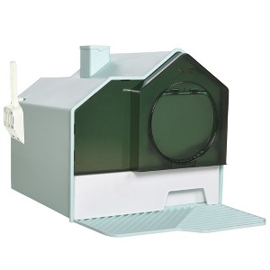 Whisen Hooded Cat Litter Box with Easy-Clean Drawer, All-in-One with Scoop & Mat, Ideal for Cats Up to 10 lbs - Blue - 1 of 4