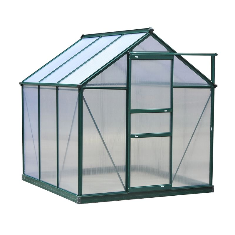 Outsunny 6' x 6' x 7' Polycarbonate Greenhouse, Heavy Duty Outdoor Aluminum Walk-in Green House Kit with Vent & Door for Backyard Garden, Green, 5 of 13
