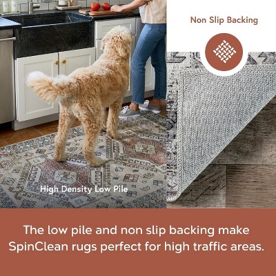 Gray 4' x 6' Distressed Medallion Machine Washable Rug