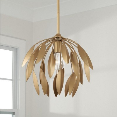 Buffed Gold Leaf Design 1-Light Pendant with Glass Shade