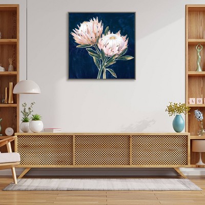 King Protea Flowers Dark Blue Canvas Wall Art Print