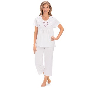 Collections Etc Smocked & Embroidered Rosebud Heart 2-piece Pajama Set ...