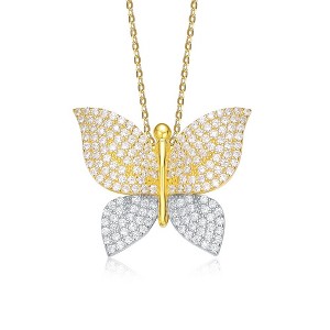 "14K Yellow Gold Rhodium-Plated Necklace with Sparkling Cubic Zirconia Butterfly Pendant, Combining Elegance and Charm" - 1 of 2