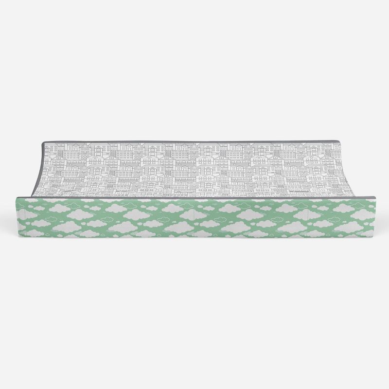 Bacati - Clouds in the City Mint/ Cityscape Quilted Changing Pad Cover, 5 of 10