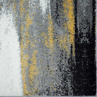 Gray 2x7 Abstract Brushstrokes Stain-Resistant Area Rug