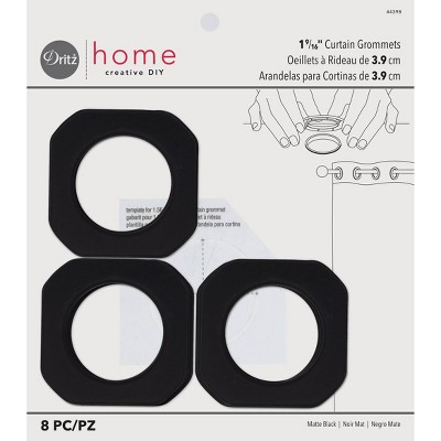Dritz Set of 8 Home 1-9/16" Square Curtain Grommets Matte Black: Plastic Sewing Fasteners, Eyelets & Grommets Kit