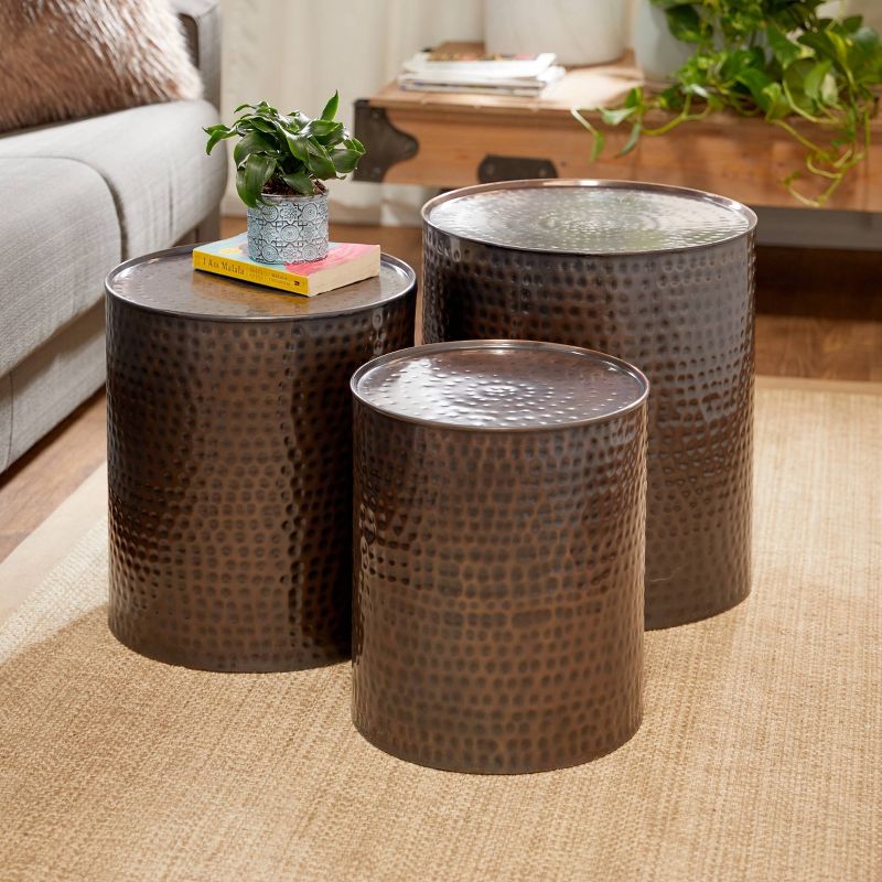 Metal Cylinder Accent Tables (Set of 3) Brown - Olivia & May, 6 of 29