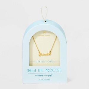 Beloved + Inspired 14K Gold Dipped "Trust" Pendant Necklace - Gold: Lobster Claw Clasp, Brass Material, 16" Length - 1 of 4
