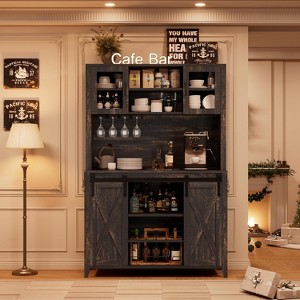 70'' Tall Farmhouse Coffee Bar Cabinet with Sliding Barn Door, Tall Sideboard Buffet with Glass Holder, Wine Bar Cabinet for Dining Room, Home Bar - 1 of 4