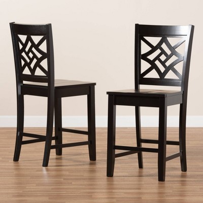 Nicolette Dark Brown Wood Contemporary Counter Stool Set