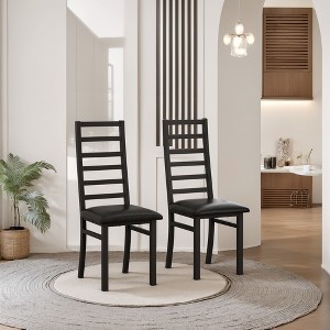 DOMETOUR Metal Dining Chairs Set of 2, Steel Legs and PU Leather Seats, High Back Armless Dining Chairs, for Kitchen, Living Room, Black - 1 of 4