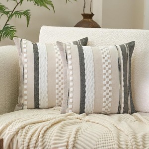 LISM 18x18 Inch Boho Chenille Tufted Pillowcase,Decorative Striped Square Pillow Covers Set of 2 - 1 of 4