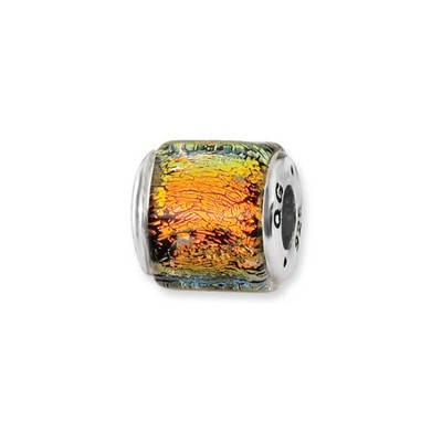 Black Bow Jewelry Orange Dichroic Glass & Sterling Silver Bead Charm, 13mm