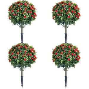 Acekool Set of  Artificial Topiary Ball Trees, UV-Resistant Faux Plants with Flowers, Metal Stakes, Indoor/Outdoor Decor - 1 of 4