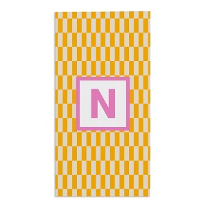 Personalization Mall Bright Check 30x60 Beach Towel, Yellow/Pink - 1 of 2