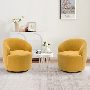 Swivel Armchair Set Of 2 Teddy Swivel Chair,25.60'' Wide Small Size Teddy Accent Chairs,Upholstered 360° Swivel Barrel Chair-The Pop Home - 1 of 4