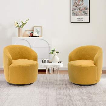 Fannie Set Of 2 Teddy Swivel Chair,25.60'' Wide Small Size Teddy Accent Chairs,Upholstered 360° Swivel Barrel Chair-The Pop Maison