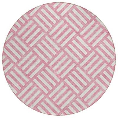 Pink And Ivory Geometric Washable Indoor Outdoor Area Rug