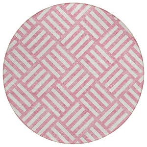 Pink And Ivory Geometric Washable Indoor Outdoor Area Rug - 1 of 4