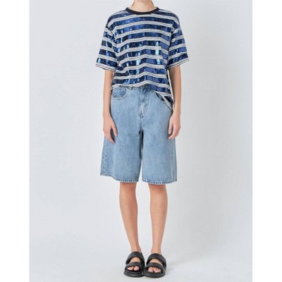 Women's Sequin Stripe Top - Grey Lab