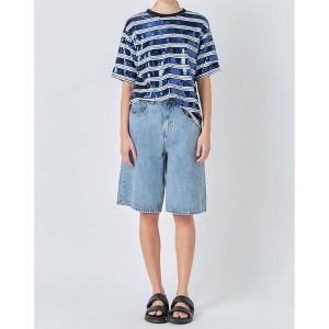 Women's Sequin Stripe Top - Grey Lab - 1 of 4