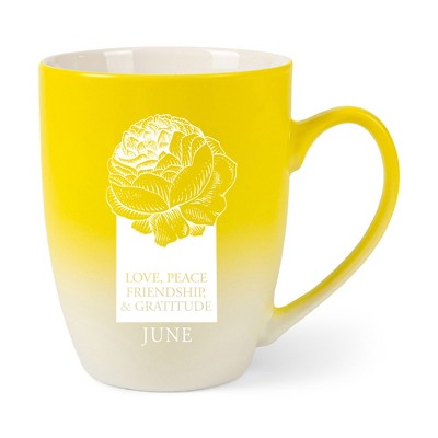 Elanze Designs Love Peace Friendship And Gratitude Two Toned Ombre Matte Yellow and White 12 ounce Ceramic Stoneware Coffee Cup Mug