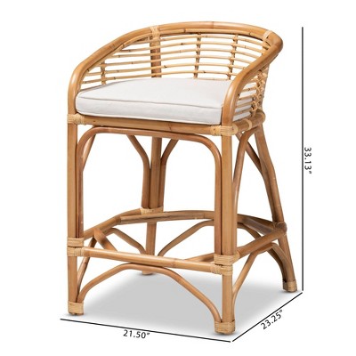 Tropical Oasis White Fabric and Natural Rattan Counter Stool