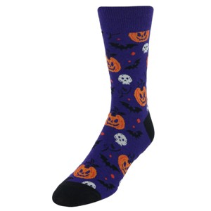 CTM Men's  Halloween Pumpkin Bats and Skull Novelty Socks (1 Pair) - 1 of 2