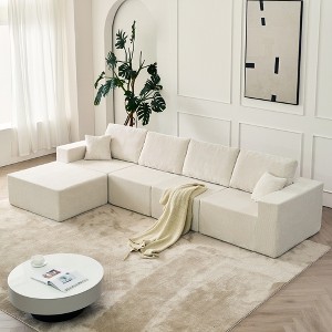 139.3" Modular Sectional Sofa, Boneless Cloud Couch with Ottoman & 2 Pillows, No Assembly, L-Shaped Corduroy Sofa for Living Room & Bedroom - 1 of 4