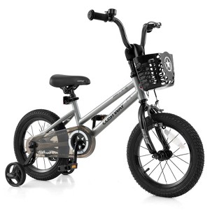 Costway 12"/14"/16"/18" Kid’s Bike with Training Wheels Adjustable Handlebar & Seat Handbrake Black/Pink/Silver - 1 of 4