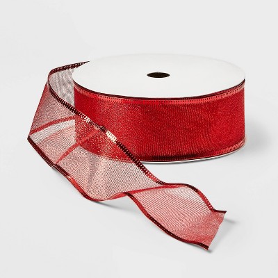 2" Sheer Metallic Ribbon Red 100ft - Wondershop™