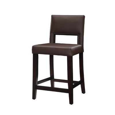 Dark Brown Wood and Leather Counter Stool, 24"