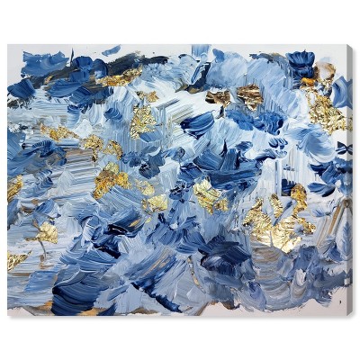 Art Remedy Gold over Blue Blue Abstract Wall Art Unframed