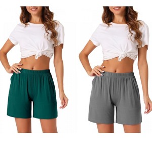 cheibear Women's 2 Pack Modal Soft Pajama Bottoms Comfy High Elastic Shorts with Pockets - 1 of 4