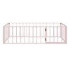 Gulches Twin Size Metal Floor Bed Frame with Fence, Door, Pink - 3 of 4