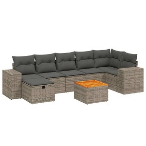 vidaXL 8 Piece Patio Sofa Set with Cushions Gray and Dark Gray Poly Rattan - 3x Middle + 3x Corner + Footrest + Table - 1 of 4