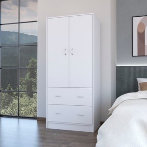ORRD Freestanding Wardrobe with Doors & Drawers, White - Modern Closet Organizer with Hanging Rod for Bedroom Storage - 1 of 4