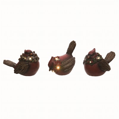 Transpac Resin Red Christmas Light Up Cardinal with Wreath Figurines Set of 3