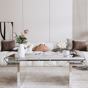 PAGED Luxury Coffee Table, Rectangular Mirror End Table with Fluted Tempered Glass, Center Table for Living Room, Office - 1 of 4