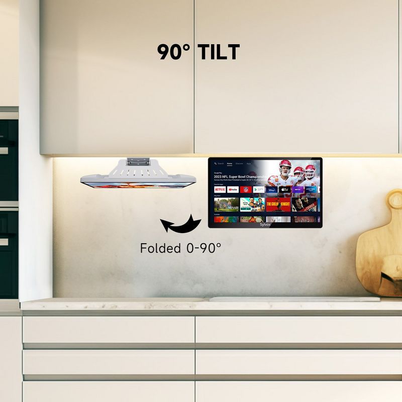 SYLVOX 15.6" Smart Kitchen TV, 1080P FHD Flip-Down Under Cabinet TV, Newest Google TV with App Store, Google Assistant, 12-Volt Smart TV for Kitchen, 4 of 11