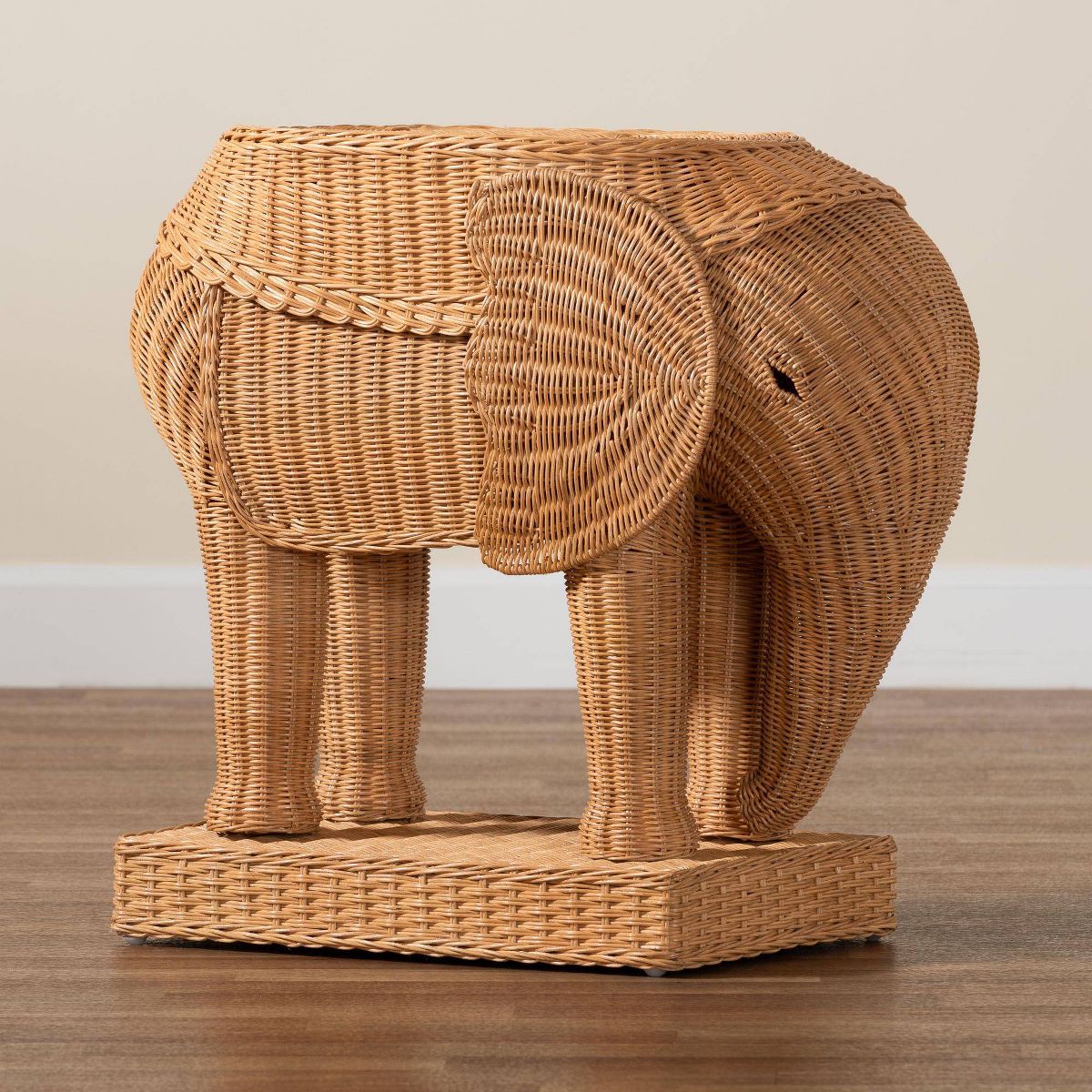 bali & pari Elissa Bohemian Rattan Elephant End Table Light Honey - thumbnail 9