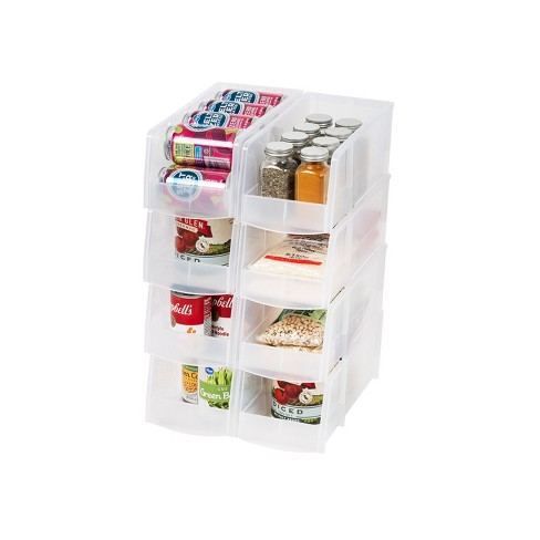 IRIS USA 8 Pack Large Storage Basket, Stackable Open Front Organizer Bin  for Pantry, Clear